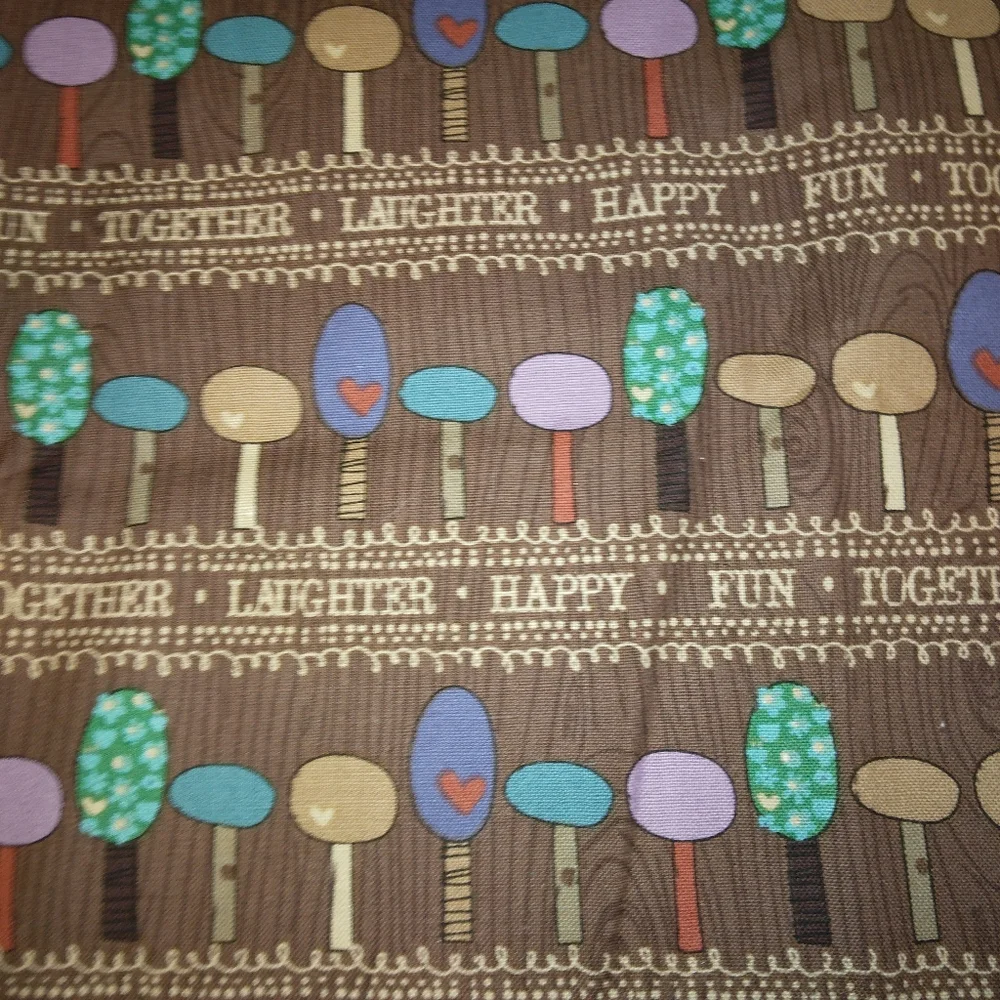 FABRIC Fun and charming stylized trees on Brown, an updated MCM feel